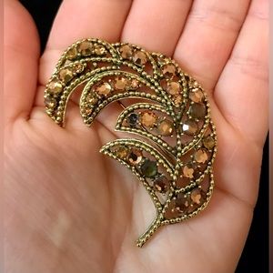 Albert Weiss Gold and Brown Leaf Brooch